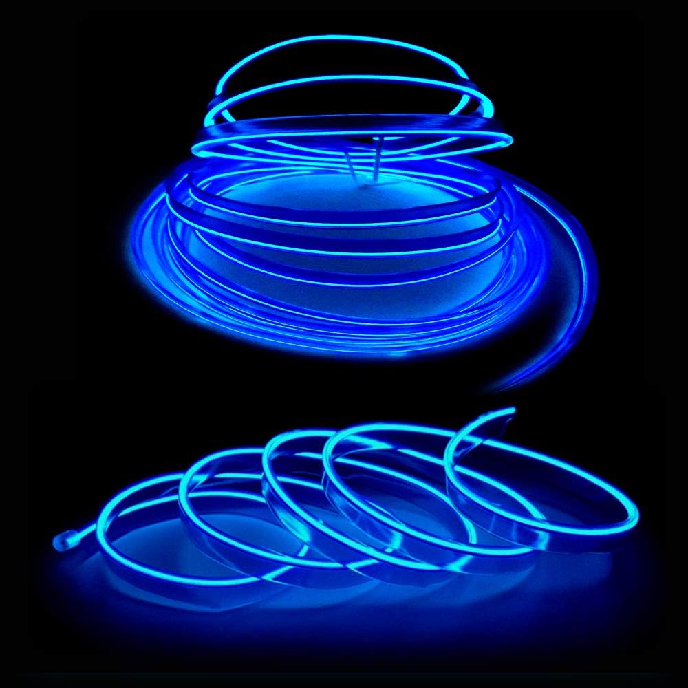 كالاكيلا شريط اضاءة LED داخلي للسيارة من اي ال واير، سلك نيون 5 متر 5 فولت USB مع حماية للمصهر، حافة خياطة 6 ملم، لتزيين السيارات (ازرق، 5 متر)