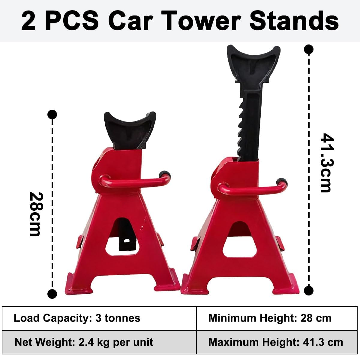 Car Jack Stands 3 Ton with Double Safety Lockings 9 Levels Adjustable Height 28-42cm, Heavy Duty Steel Jack Stands 6600LBS Automotive Vehicles Stand for Lifting SUV, Pickup Truck, Car UTV/ATV, 1 Pair