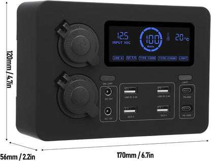 صندوق طاقة صغير للقارب 12 فولت من لوكيوت، شاشة LCD 100 واط بمنفذ USB C QC3.0 مع 4 منافذ لقارب ار في والسيارة وسيارات الدفع الرباعي والتخييم والصيد