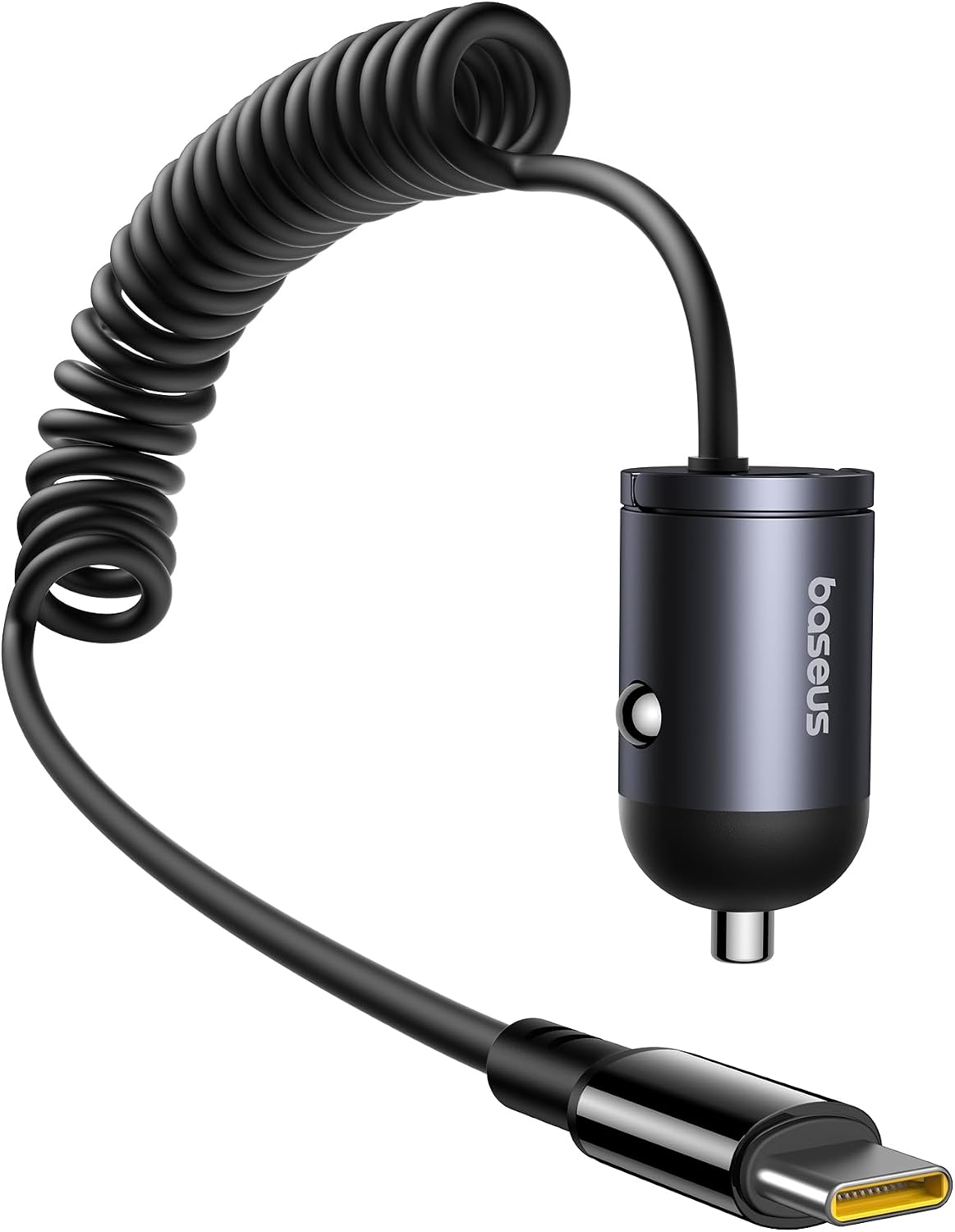باسيوس 【منفذ واحد - كيبل ملفوف نوع C + 30 واط من النوع C】شاحن سيارة USB-C فائق السرعة بي دي وكيو سي 3.0 لايفون 15 وسامسونج وسلسلة وايباد وماك بوك اير والمزيد