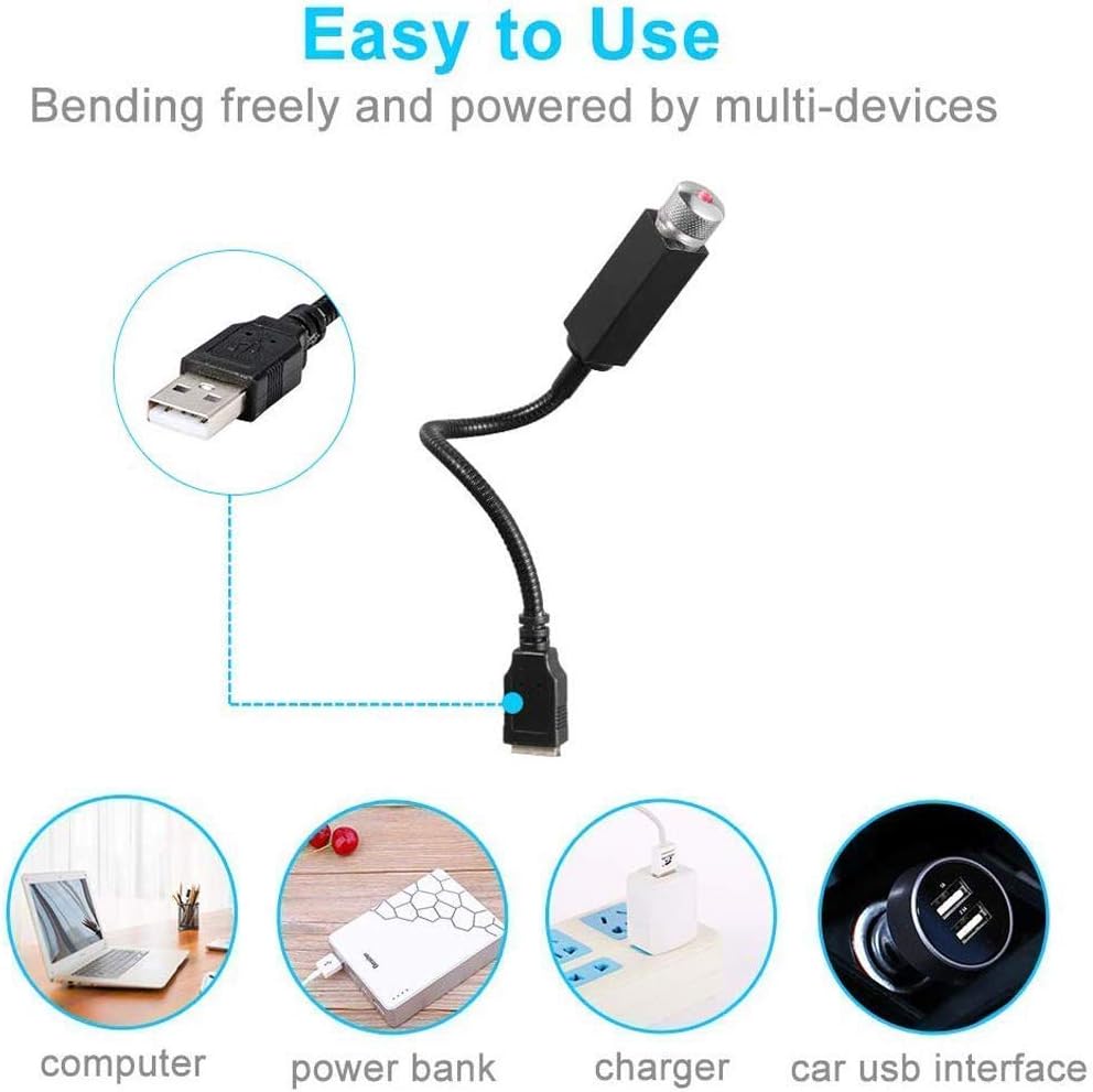 مصابيح LED بتصميم نجوم لسقف السيارة بمنفذ USB، مصباح ليلي رومانسي للمجرة مرن يناسب جميع السيارات لتزيين السقف الداخلي والإضاءة المحيطة - لا حاجة للتركيب (أحمر)