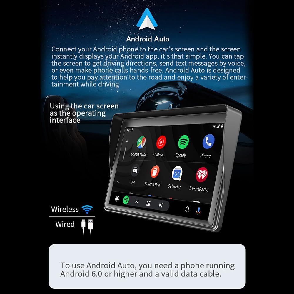 Eacam Portable 7 Inch HD Touch Screen Car Wireless FM Stereo with Android IOS Mirror Link, Bluetooth 5.1, Multimedia Radio Player for All Vehicles