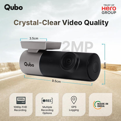Qubo Car Dash Camera Pro (with GPS) Dash Cam from Hero Group | Made in India Dashcam | Full HD 1080p | Wide Angle View | G-Sensor | WiFi | Emergency Recording | Upto 256GB SD Card Supported