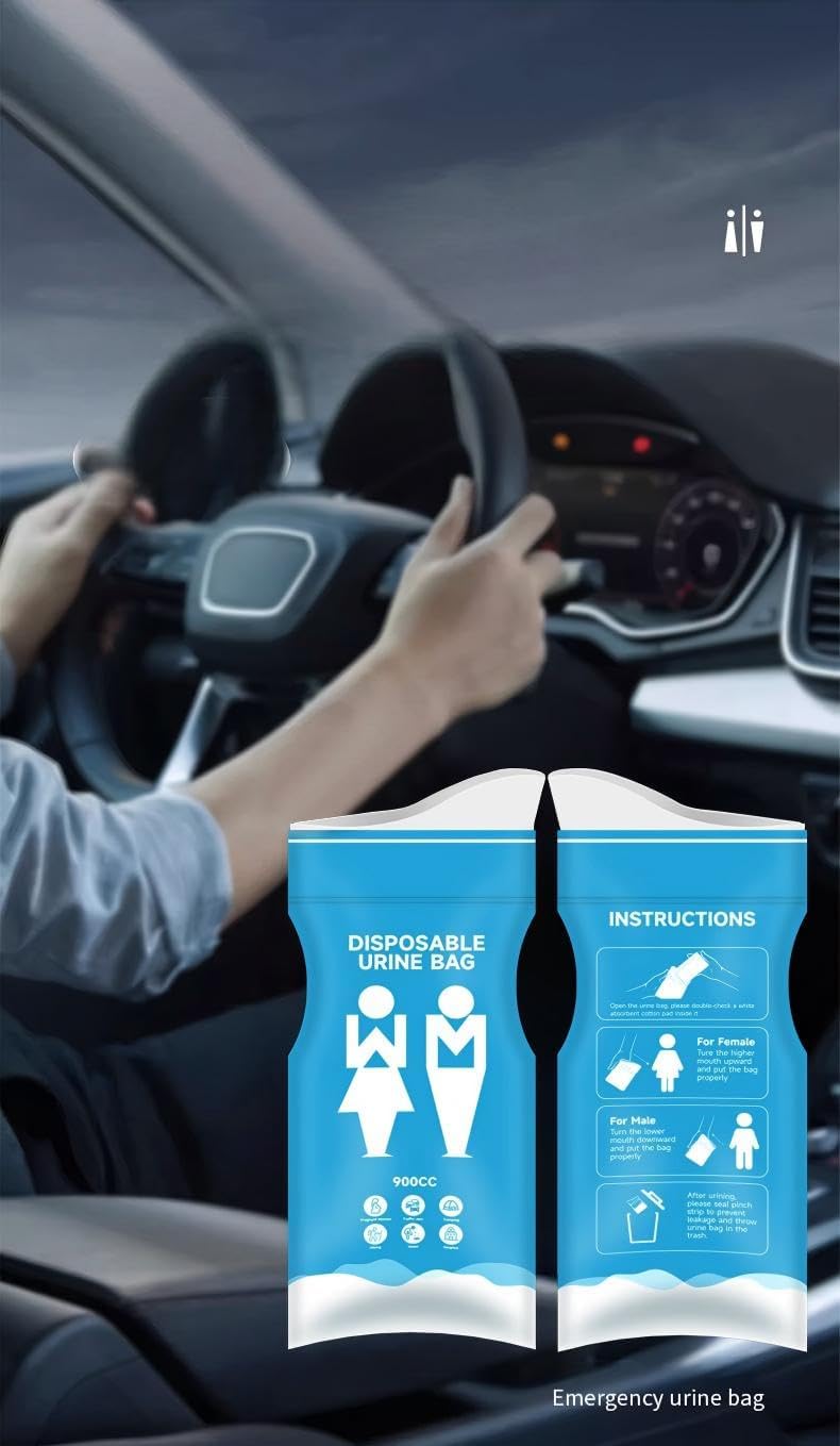 10 Pack Disposable Emergency Pee Bags, 900ML, Portable, Leak-Proof Urine Bags for Camping, Hiking, Road Trips, Men/Women, Emergency Use, Car Travel