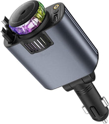 شاحن سيارة 5 في 1 برأس قابل للتعديل 180 درجة، كيبل شحن سريع قابل للسحب 80 سم USB-C وiOS، منفذ مزدوج 45 واط، معطر هواء مع ضوء LED على شكل نجمة، كيبل نوع C، شاحن سيارة سريع الشحن