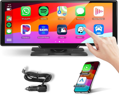 podofo 10.26 Touchscreen Portable Wireless Apple Carplay Car Stereo, Portable Car Screen Compatible with Bluetooth Hands-Free/GPS Navigation/Siri Assistant/Voice Control,7V-32V Suit for All Vehicles