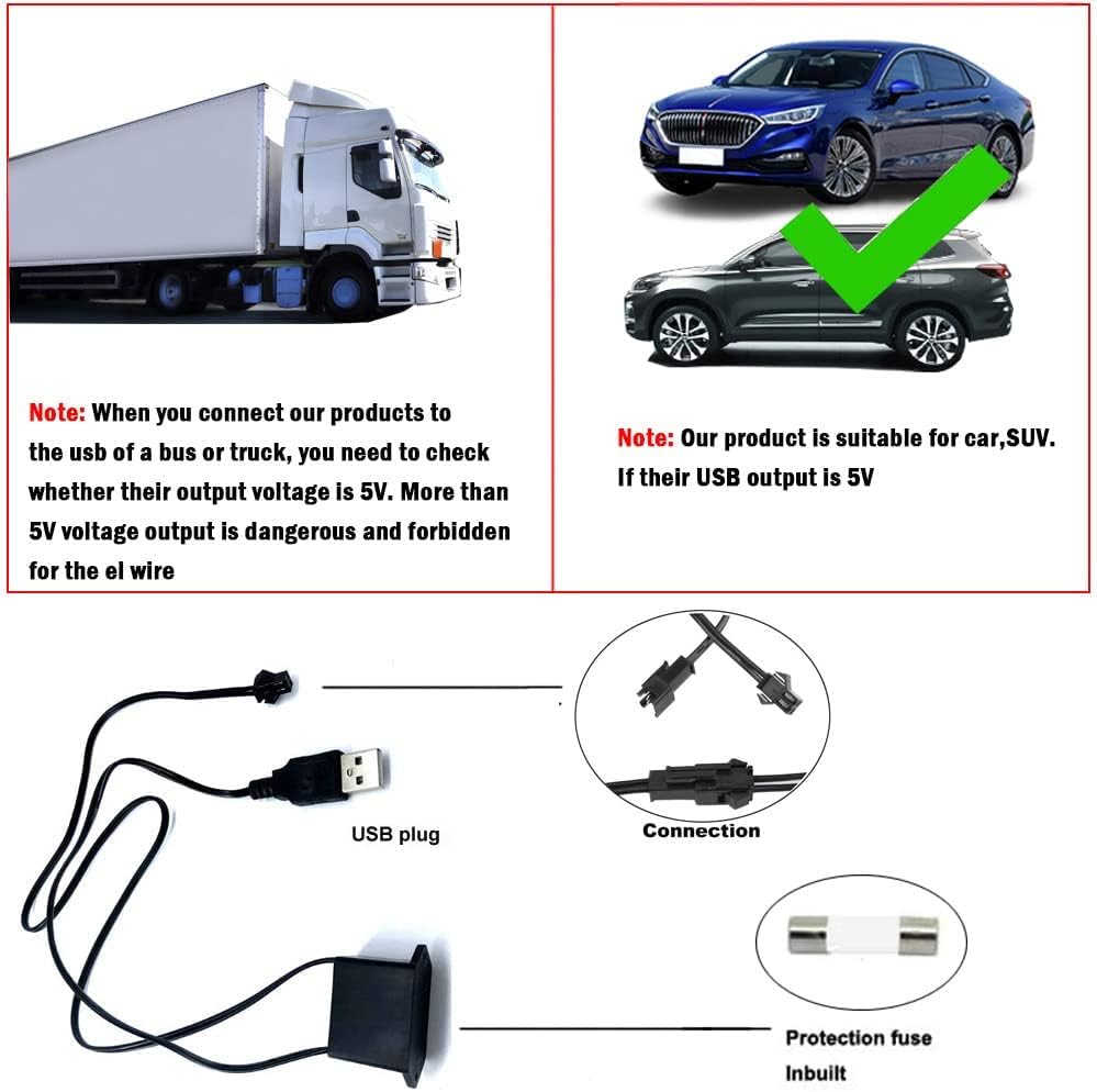 شريط إضاءة LED داخلي للسيارة من اي ال واير، ضوء نيون بارد بمنفذ USB مع حافة 6 ملم، مجموعة إضاءة محيطة للديكور الداخلي للسيارة، ديكورات الحديقة من ميكنج تيك (5 متر/16.4 قدم، أزرق فاتح)