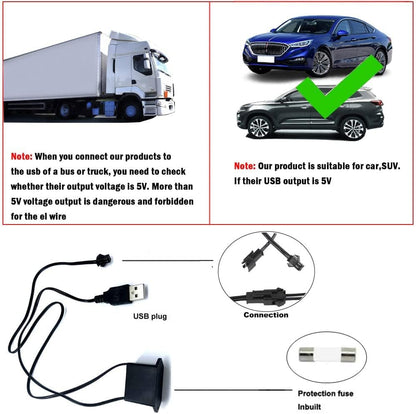 شريط إضاءة LED داخلي للسيارة من اي ال واير، ضوء نيون بارد بمنفذ USB مع حافة 6 ملم، مجموعة إضاءة محيطة للديكور الداخلي للسيارة، ديكورات الحديقة من ميكنج تيك (5 متر/16.4 قدم، أزرق فاتح)