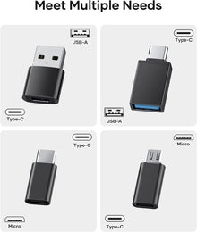 USB C to USB Adapter (4 Pack) 3.1 USB C Female to USB Male Adapter, USB C to Micro USB Adapter OTG, Type C Charger Converter Compatible with iPhone, PC, Samsung, iPad, Laptop (Black)