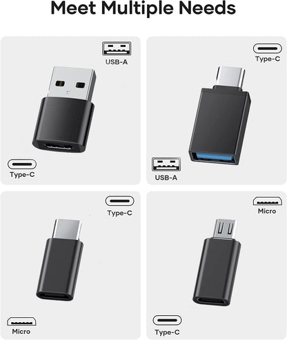 USB C to USB Adapter (4 Pack) 3.1 USB C Female to USB Male Adapter, USB C to Micro USB Adapter OTG, Type C Charger Converter Compatible with iPhone, PC, Samsung, iPad, Laptop (Black)