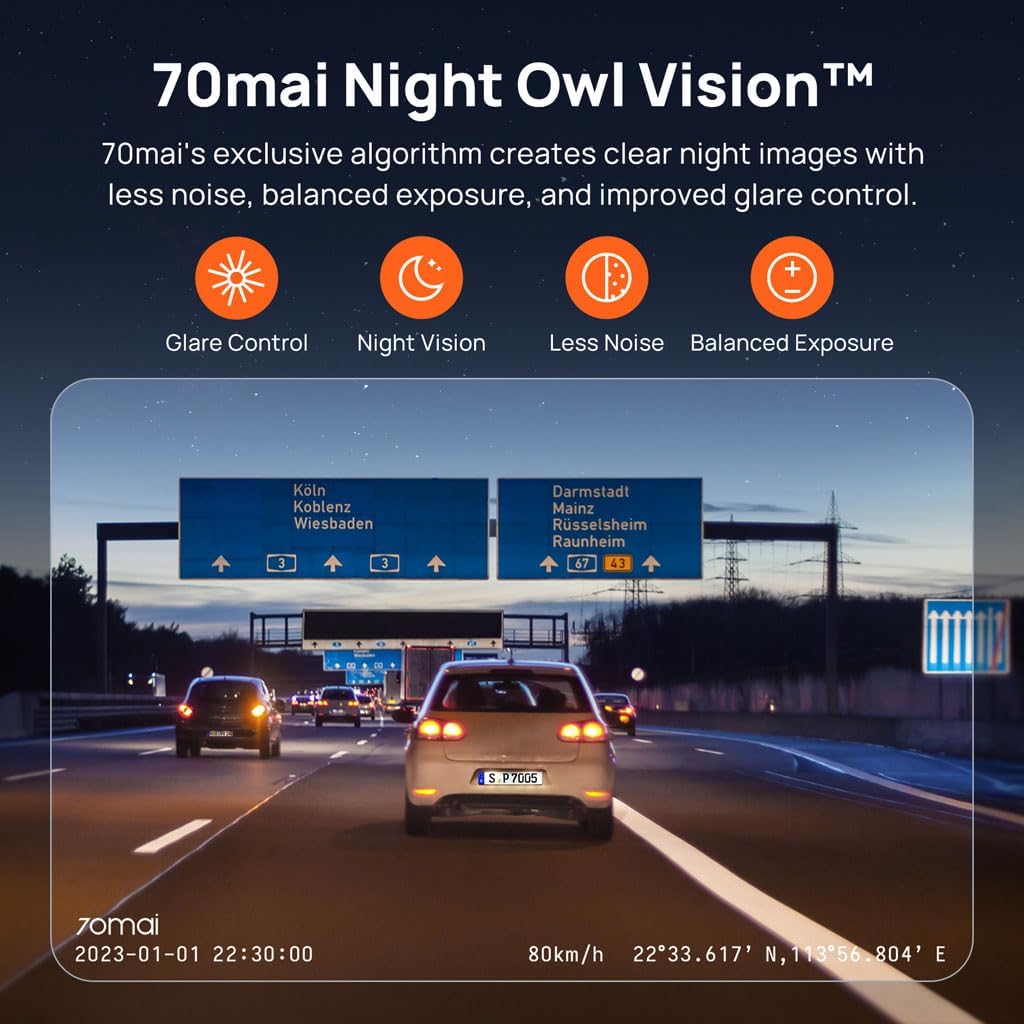 70Mai Dash Camera For Cars, 1080P, 130° Wide Angle, Built-In Wifi Dash Cam, Emergency Recording, App Control Dashboard, Car Camera Recorder With Night Vision, G-Sensor, Car Dvr, Hbv00000He474