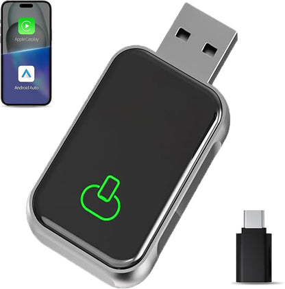Wireless Carplay Mini Car Play Android Auto Adapter, Metal Design 2-in-1 Convert Wired to Wireless CarPlay Adapter,No Delay and Stable Control Mini Size With Extension USB-C&Type-C (Black)