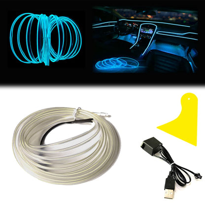 شريط إضاءة LED داخلي للسيارة بلون أحمر من ماكس لاكسر، سلك نيون بطول 5 متر ومنفذ USB بجهد 5 فولت مع مصهرات حماية وحافة مدروزة مقاس 6 ملم