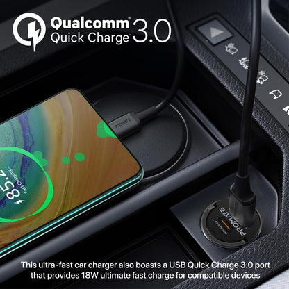 بروميت شاحن سيارة، محول سيارة شفاف صغير للغاية 65 واط مع منفذ توصيل طاقة USB نوع سي، منفذ USB نوع A، مقبض صغير وحماية من الحرارة متوافق مع آيفون 17، جالاكسي 23، ترانس درايف، 65 واط