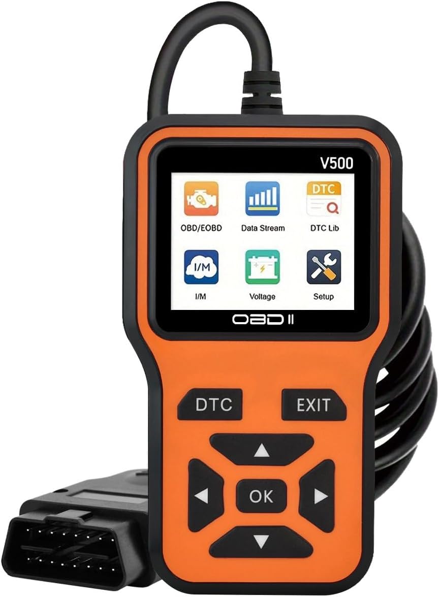 ماسح تشخيصي OBD2 V500، قارئ رموز ضوء المحرك لسيارات البنزين، كاشف الاعطال واداة اعادة الضبط مع تدفق البيانات، مكتبة دي تي سي، جاهزية I/M، فحص الجهد
