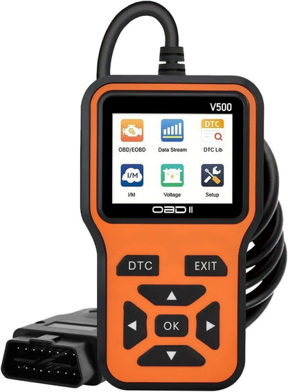 ماسح تشخيصي OBD2 V500، قارئ رموز ضوء المحرك لسيارات البنزين، كاشف الاعطال واداة اعادة الضبط مع تدفق البيانات، مكتبة دي تي سي، جاهزية I/M، فحص الجهد