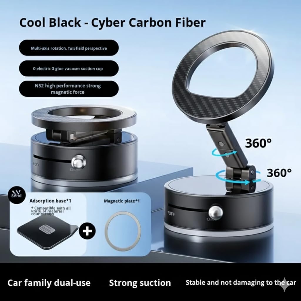 Magnetic Car Phone Holder [70LBS Suction] Dashboard & Windshield Mount, N54 4000gf Magnetic, 360° Adjustable Aluminum Arm, iPhone 17/16/15/14/13/12 & Android