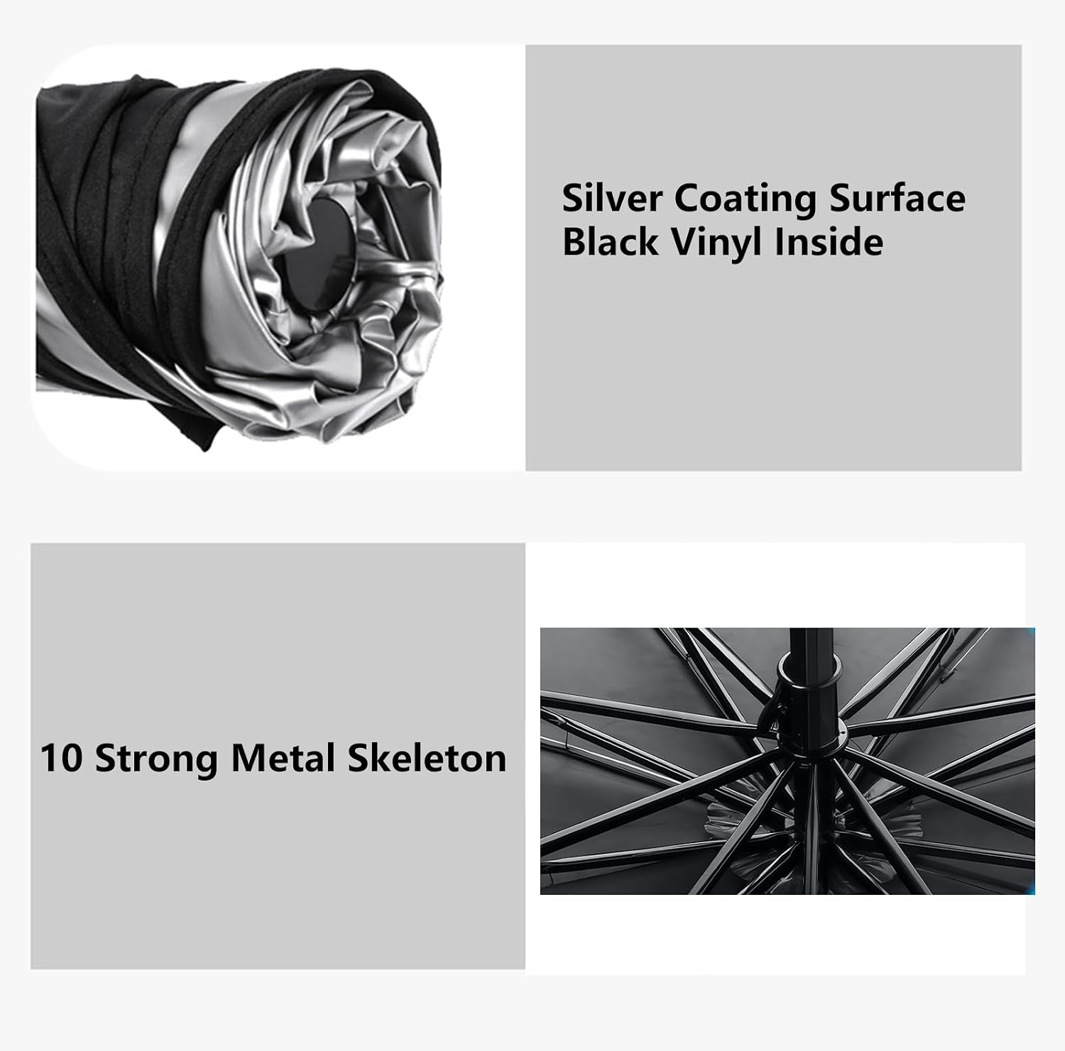 Car Windshield Sunshade Umbrella, 360° Bendable 10-Rib Fiberglass Frame Foldable Thickened Titanium Silver for Front Window Interior Sun Protection UV Resistant, for Medium Sedan SUV (140x80CM)