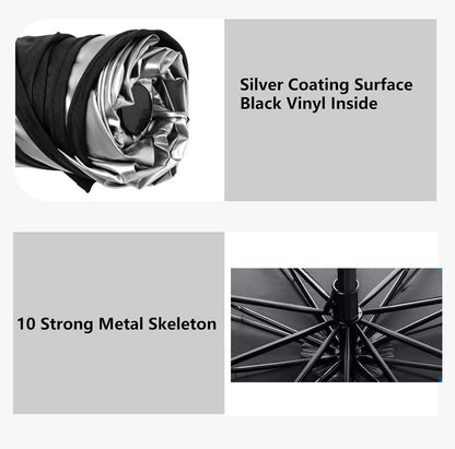 Car Windshield Sunshade Umbrella, 360° Bendable 10-Rib Fiberglass Frame Foldable Thickened Titanium Silver for Front Window Interior Sun Protection UV Resistant, for Medium Sedan SUV (140x80CM)