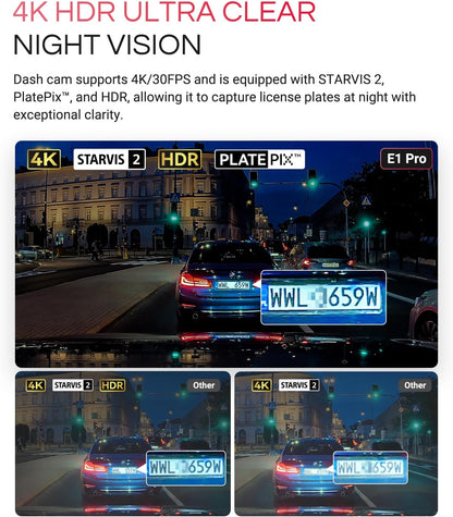 Vantrue E1 Pro 4K Mini Dash Cam Front, STARVIS 2 PlatePix™ HDR Night Vision Car Camera, Built-in 5G WiFi GPS, 1.54'' IPS Screen, LTE Support, Voice Control, 24/7 Buffered Parking Mode, Support 1TB Max