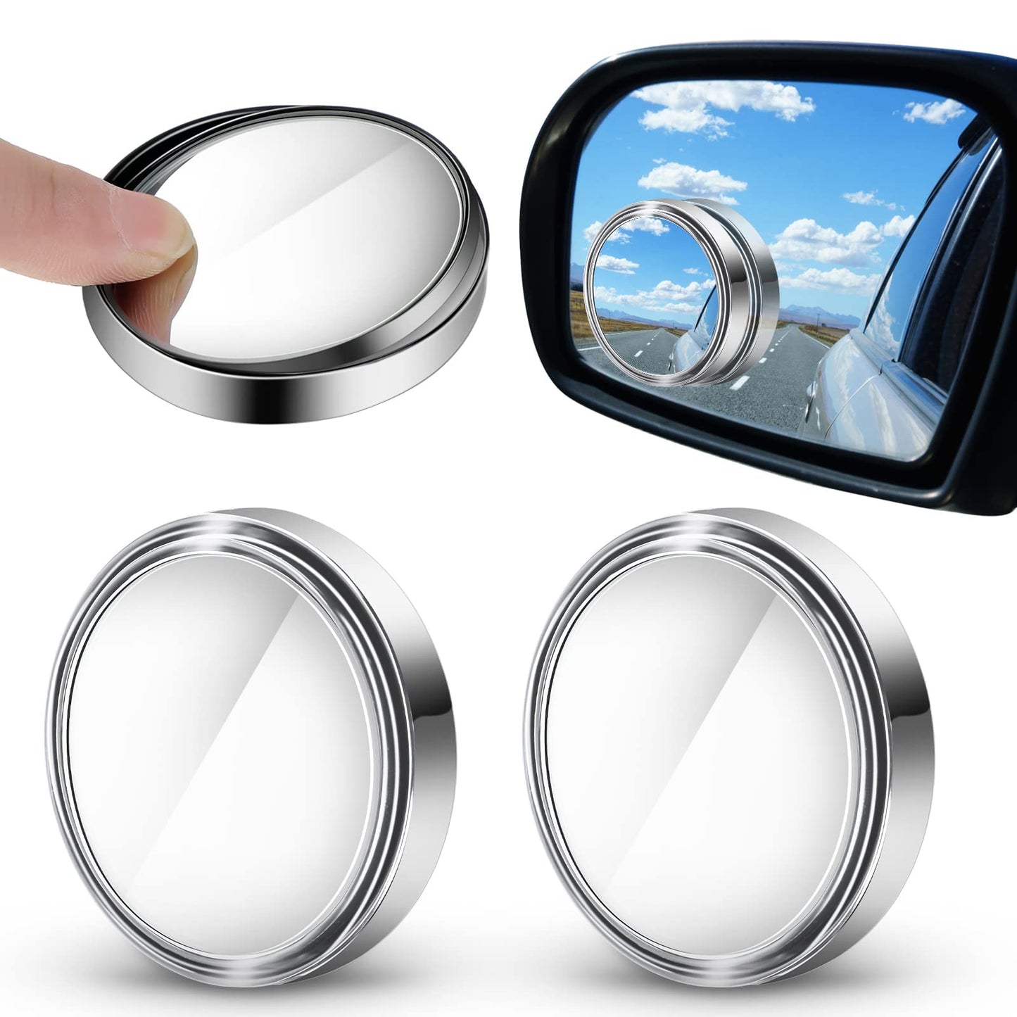 2 Pieces Blind Spot Mirror - 2" Round HD Glass Convex Rear View Mirror with Frame, 360° Wide Angle Side View Mirror Accessories with Self Adhesive Back for Car SUV and Trucks(Black)