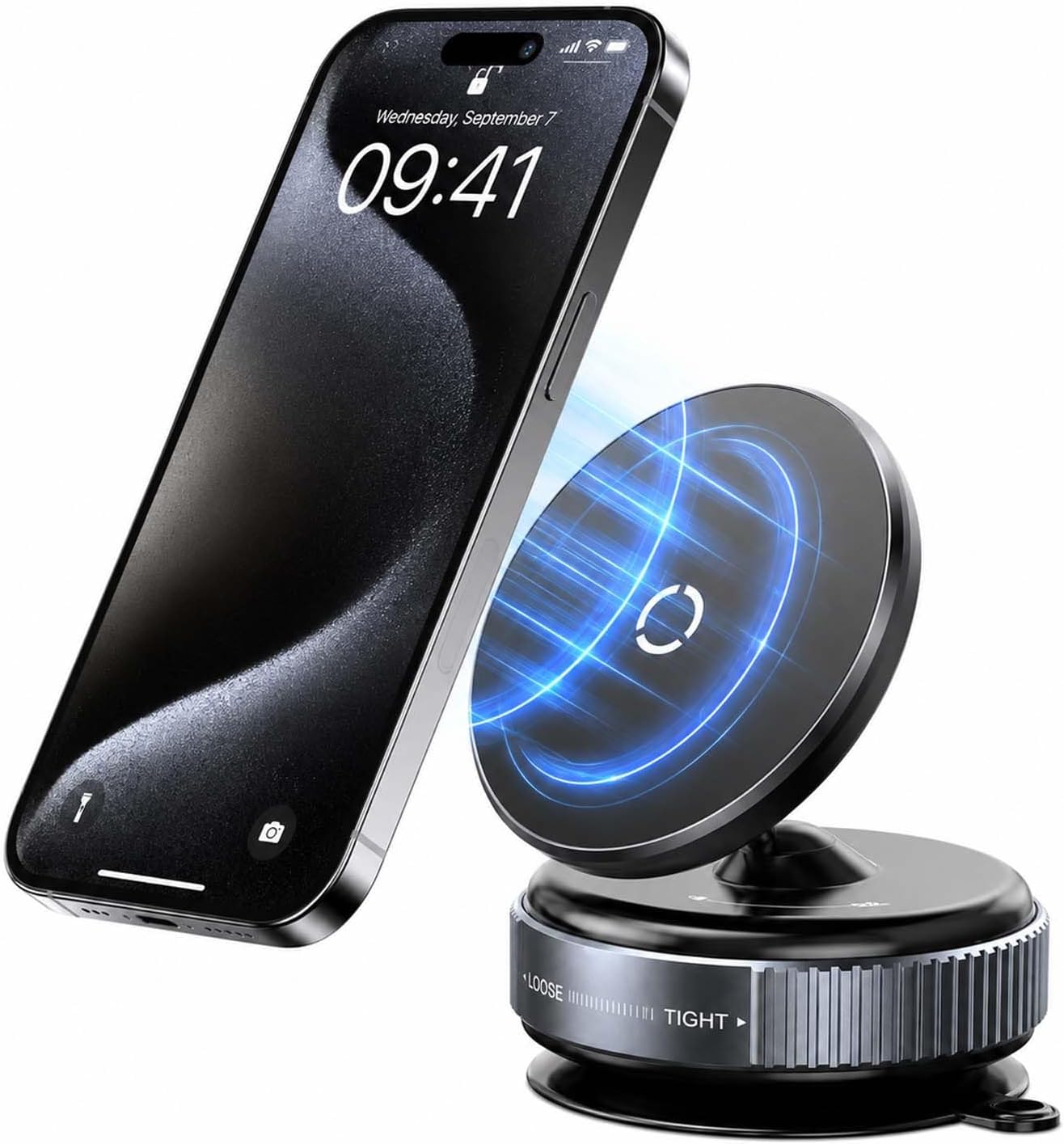 Vacuum Magnetic Car Phone Holder, 360° Rotatable Suction Cup Phone Mount with Strong Magnetic Grip, Adjustable MagSafe Compatible Mobile Holder for Car Dashboard, Mirror, Gym & All Smartphones