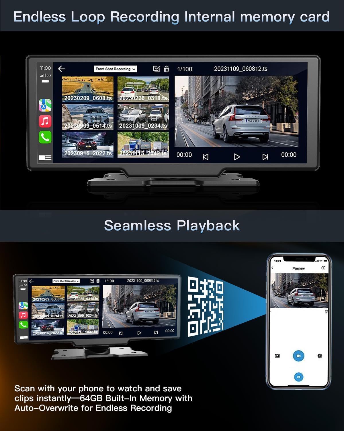 Violety Portable Wireless CarPlay Touchscreen for Car: 4K Apple Carplay & Android Auto Car Play Screen with 4K Dash Cam/1080p Rear Camera/GPS Navigation/Bluetooth/Mirror Link/AirPlay (10.26 in)