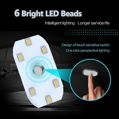 سلفار مصابيح LED للسيارة، مصابيح LED داخلية صغيرة محمولة تعمل باللمس مع 6 خرزات مصباح LED ساطعة، اضاءة قابلة لاعادة الشحن بمنفذ USB، مصباح طوارئ للسيارة (ضوء ازرق)