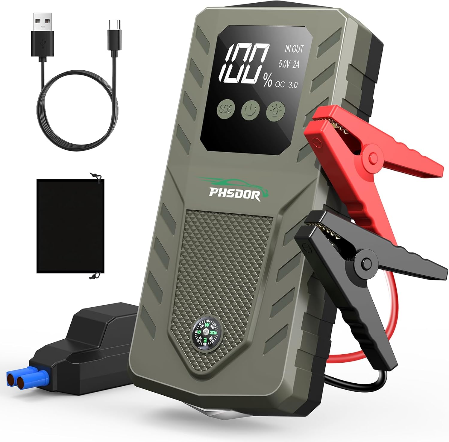 6000A 20000mAh Car Jump Starter, 12V Portable Jump Starter (10L Gas/8L Diesel), Car Battery Charger Jump Starter with Smart Jumper and 3 Mode LED Lights