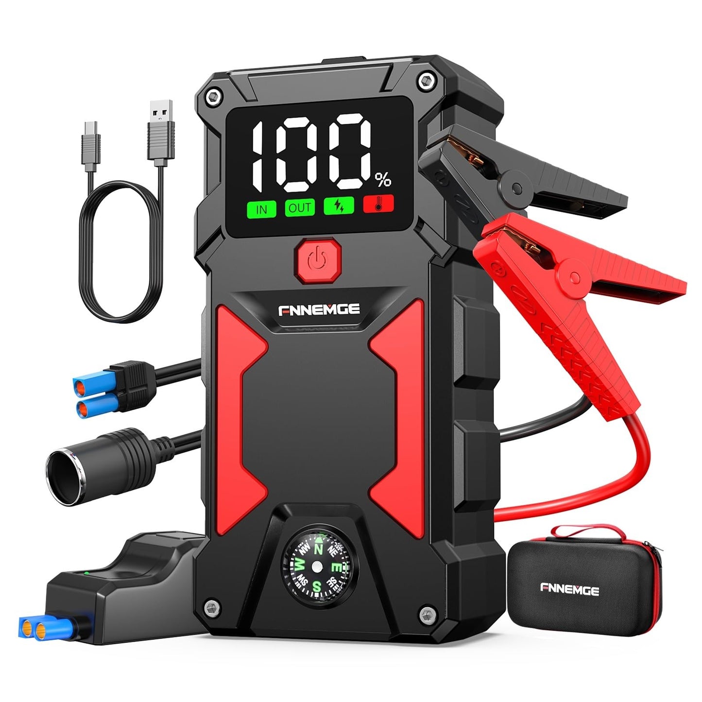 FNNEMGE Car Jump Starter, 5000A Peak 23800mAh 12V Jump Starter Battery Pack(Up to All Gas, 8.0L Diesel Engine),with USB Charge Output Port,LED Light,HD Large Screen