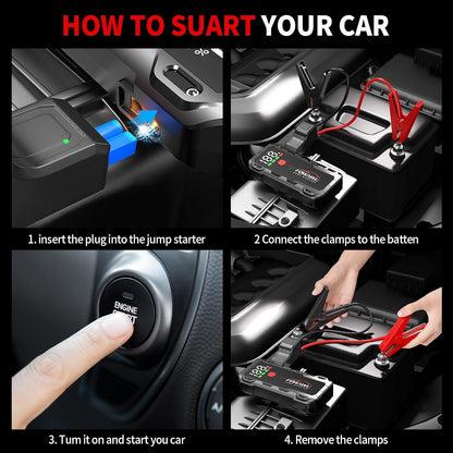 FOWAWU 22800mAh 6000A Peak Jump Starter for 12V Vehicles (10L Petrol / 8L Diesel) and Moto, Car Battery Jump Starter Power Pack with Smart Jumper, 5 * 3.5 CM Large Screen and LED Torch