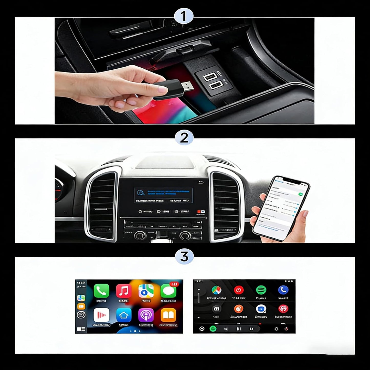 Wireless Car-Play Adapter, 2-in-1 Wired to Wireless Converter for Apple Car-Play and An-droid Auto, Compact Plug and Play with USB-C Adapter for Quick Connection
