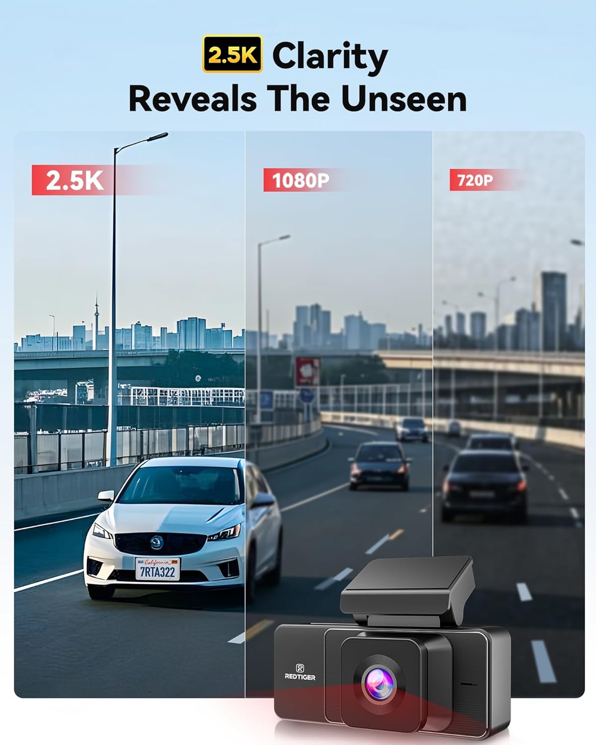 REDTIGER A3 3 Channel Dash Cam Front Rear, 1440P+1080P+1080P Dash Camera, Support Arabic language, Included 32GB Card, 24H Parking Mode, 3.18''Screen Car Camera, WiFi, IR Night Vision, Loop Recording