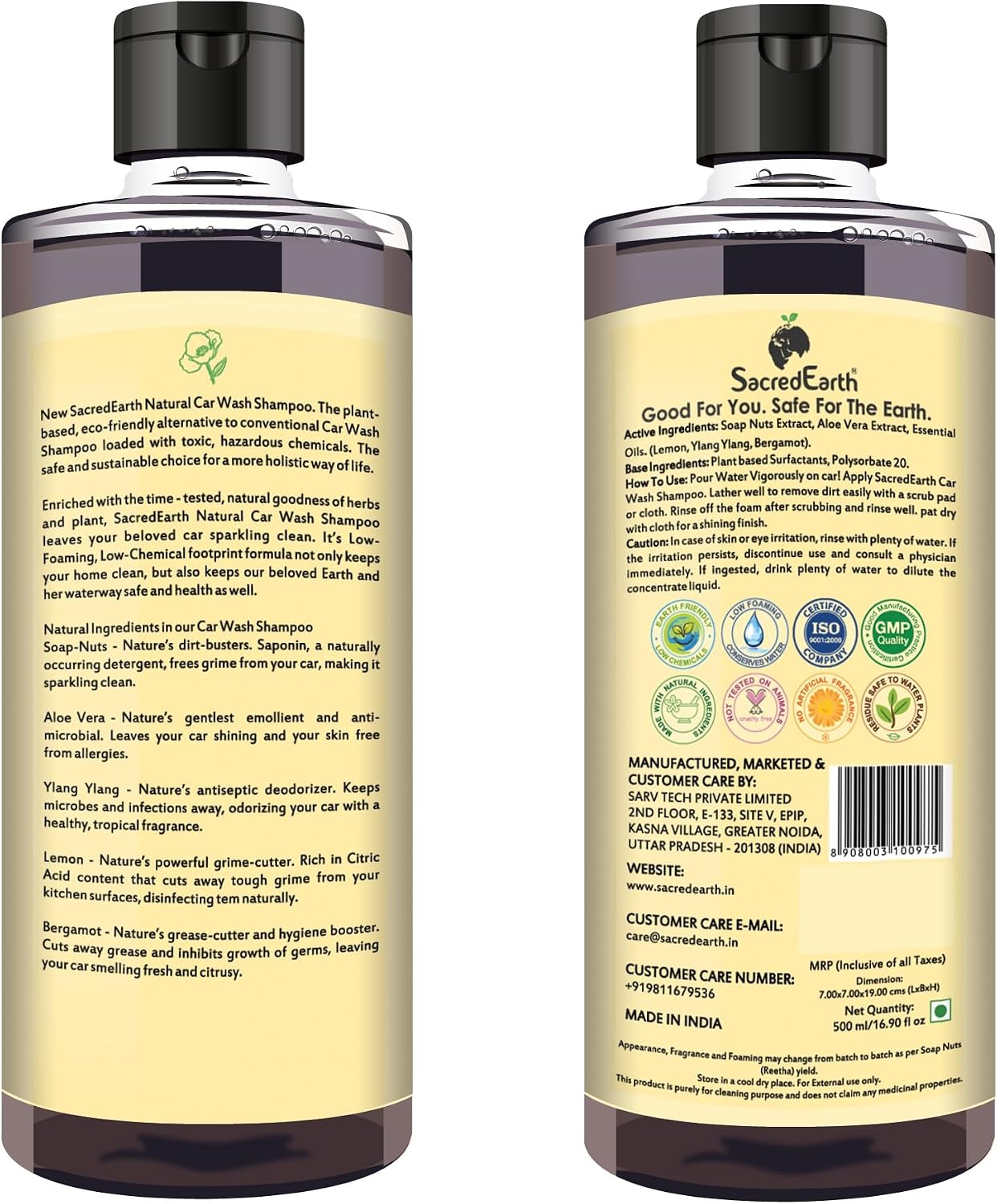 Natural Car Wash Shampoo, Better Shine After Wax, 10X Finish, High Foaming Formula, Concentrate Liquid For Spot Free Cleaning 500 Ml