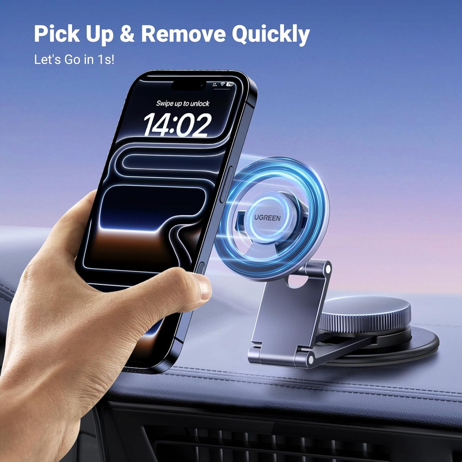 UGREEN MagSafe Car Mount Tesla Magnetic Car Phone Holder, [Upgraded 5-in-1 Tesla/Dashboard/Windscreen/Table], [360° Rotation Retractable Accessories], Fit for iPhone 17/16/15/14, Samsung S25/24/23