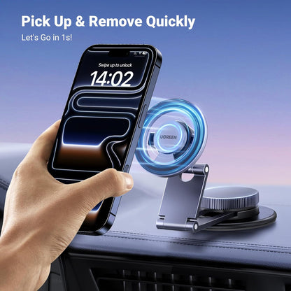 UGREEN MagSafe Car Mount Tesla Magnetic Car Phone Holder, [Upgraded 5-in-1 Tesla/Dashboard/Windscreen/Table], [360° Rotation Retractable Accessories], Fit for iPhone 17/16/15/14, Samsung S25/24/23