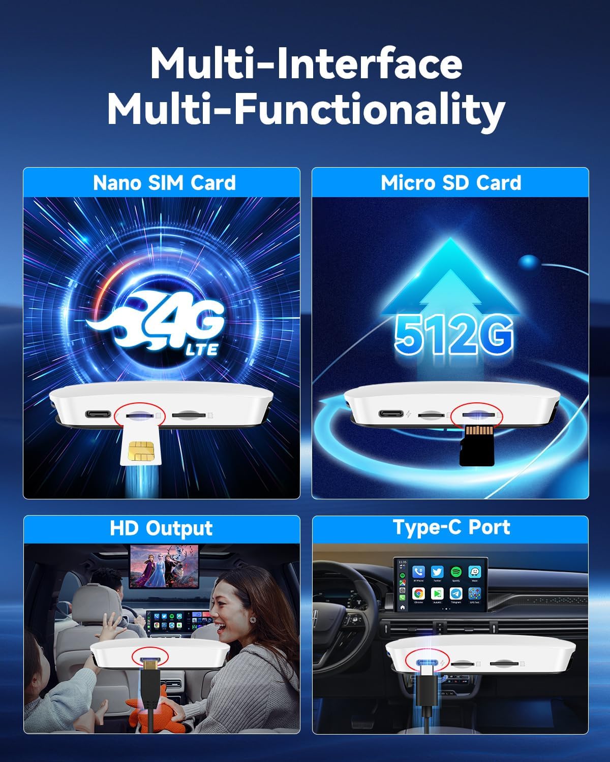 Carlinkit Top-tier Android Ai Box, HDMI Cinema Mode, Driven by Qualcomm 6225 with 8+128GB, SIM/TF Card, Built-in Google Play, Only Works the Vehicle with Wired CarPlay/Android Auto from Factory