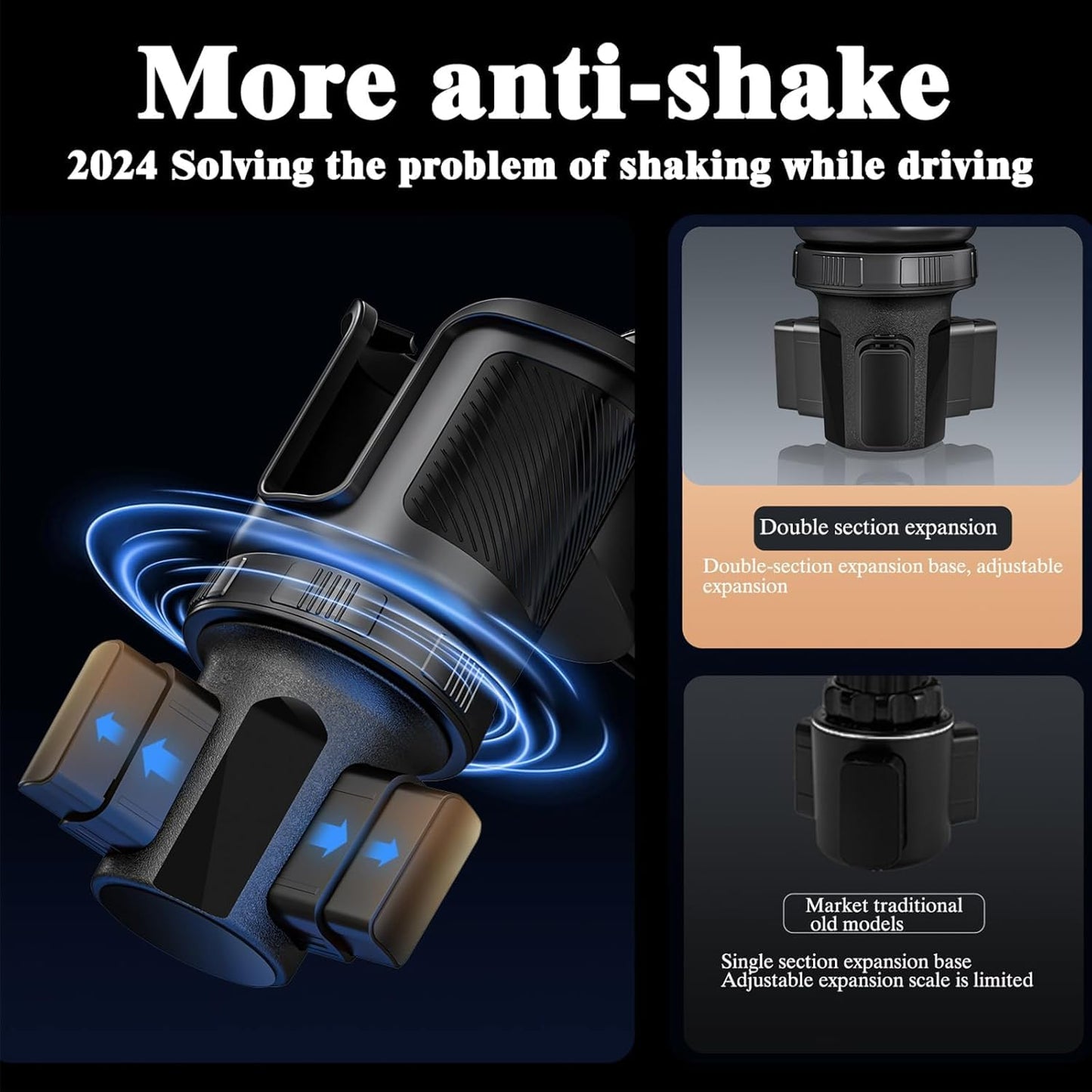 X spring Cup Holder Extender, Black Car Cup Holder Expansion Adapter, Multi-Functional Vehicle Drink Organizer for Road Trips, Commuting, and Daily Driving Convenience