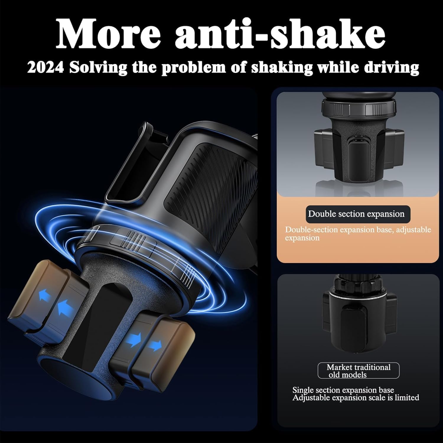 X spring Cup Holder Extender, Black Car Cup Holder Expansion Adapter, Multi-Functional Vehicle Drink Organizer for Road Trips, Commuting, and Daily Driving Convenience