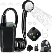 Portable Shower for Camping, 6000mAh Rechargeable Camping Shower Pump with LED Display of Battery Level and Temperature, 4 Spray Modes, IPX7 Waterproof Outdoor Camp Pump for Hiking, Travel, Car
