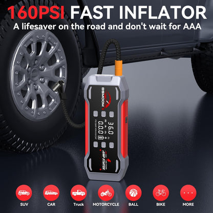 Jump Starter with Air Compressor 8000A, 14 in 1 Car Battery Jump Starter with 45W Quick Charger,(All Gas/14L Diesel),150PSI Tire Inflator & Air Inflator/Deflator Pump