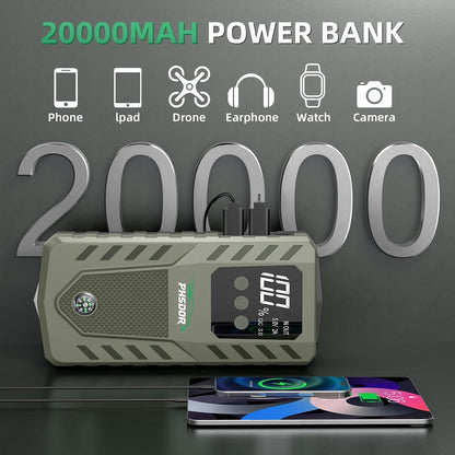 6000A 20000mAh Car Jump Starter, 12V Portable Jump Starter (10L Gas/8L Diesel), Car Battery Charger Jump Starter with Smart Jumper and 3 Mode LED Lights