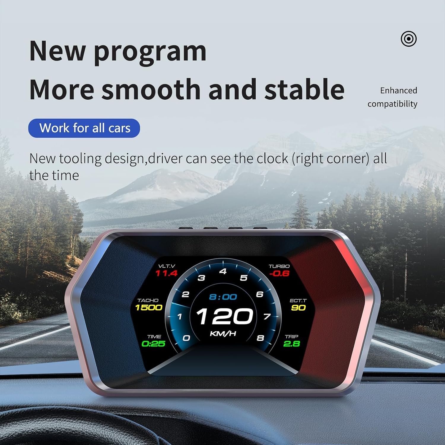 PINKE Heads up Display P17, Car Smart OBD2 Gauge Display, GPS Speedometer with Vehicle Speed, RPM, Fuel Consumption Voltage Multi Data Intelligent Instrument for All Cars