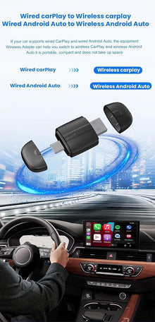 محول كاربلاي لاسلكي واندرويد اوتو - USB A + نوع C واجهة مزدوجة 2 في 1 دونجل لاسلكي لتشغيل السيارات او اي ام السلكي