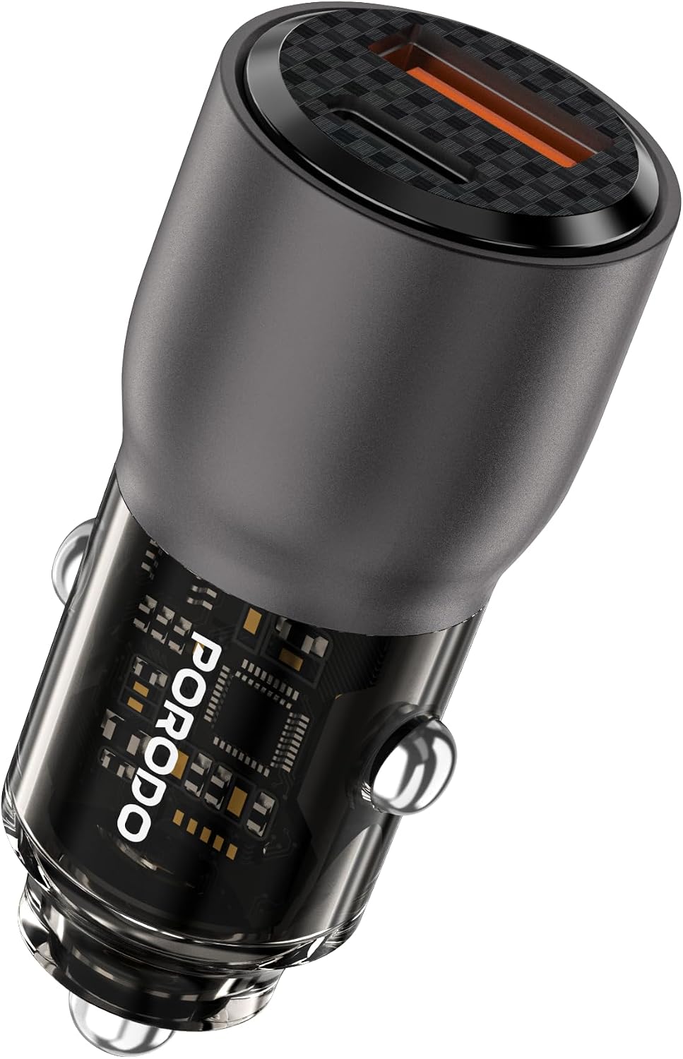 بورودو شاحن سيارة شفاف 95 واط، بي دي 65 واط وكيو سي 30 واط، منافذ مزدوجة (USB-C + USB-A)، شحن سريع في وقت واحد، متوافق عالميًا مع ماك بوك اير/برو، ايفون 16/15/14، سامسونج S25/S24/S23 - رمادي