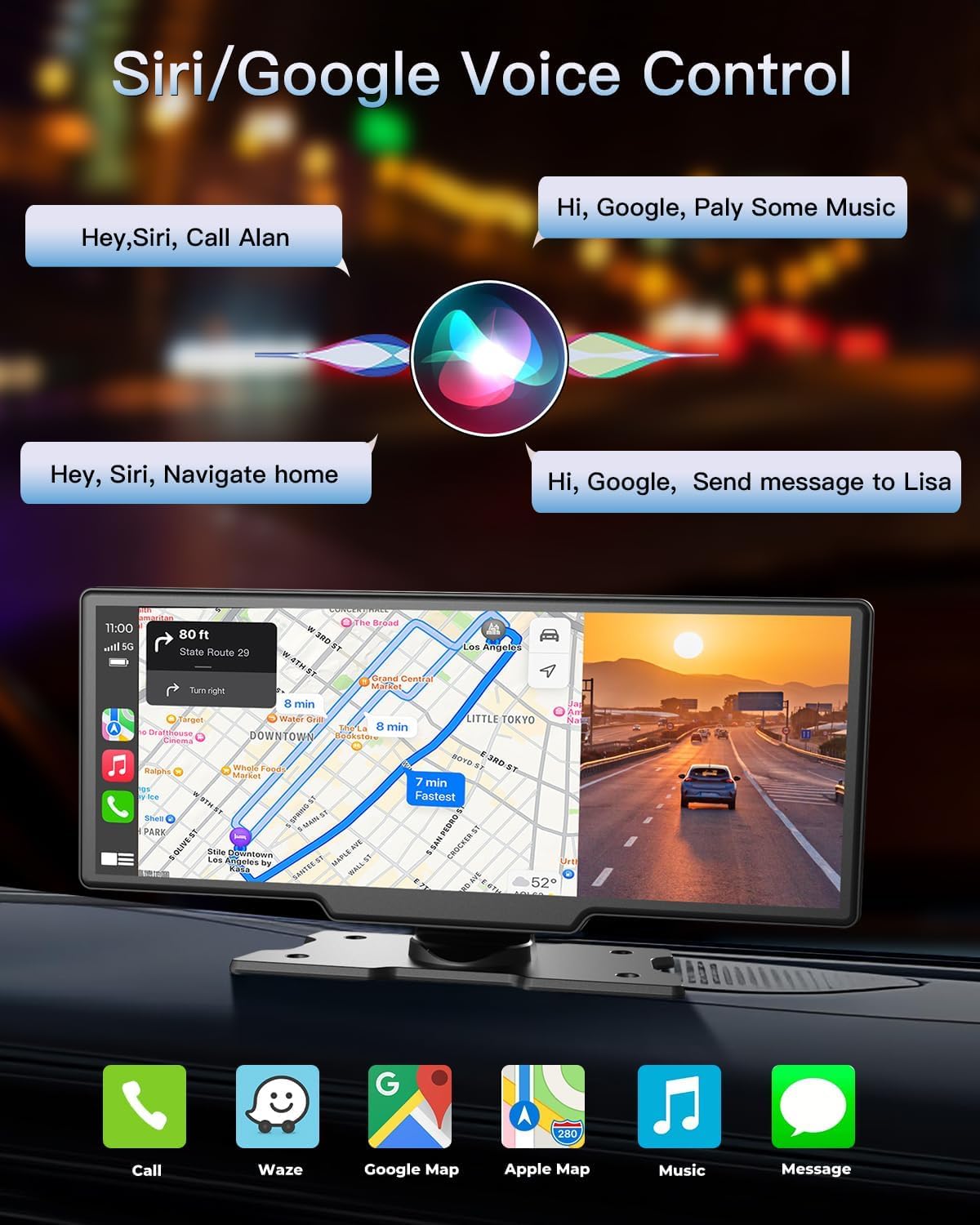 Violety Portable Wireless CarPlay Touchscreen for Car: 4K Apple Carplay & Android Auto Car Play Screen with 4K Dash Cam/1080p Rear Camera/GPS Navigation/Bluetooth/Mirror Link/AirPlay (10.26 in)