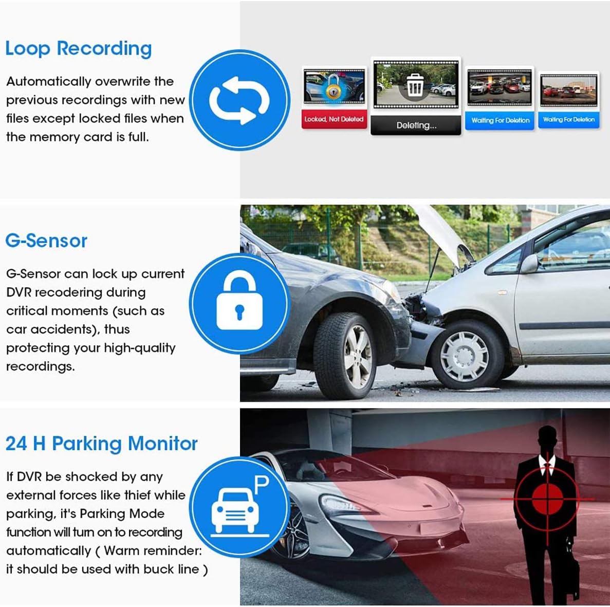 Jansite 10'' Mirror Dash Cam Night Vision 1080P FHD Full Touch Screen Front and Rear View Backup Camera for Cars Loop Recording Streaming Media 170°Wide Angle Parking Assistance with 10 Meters Cable