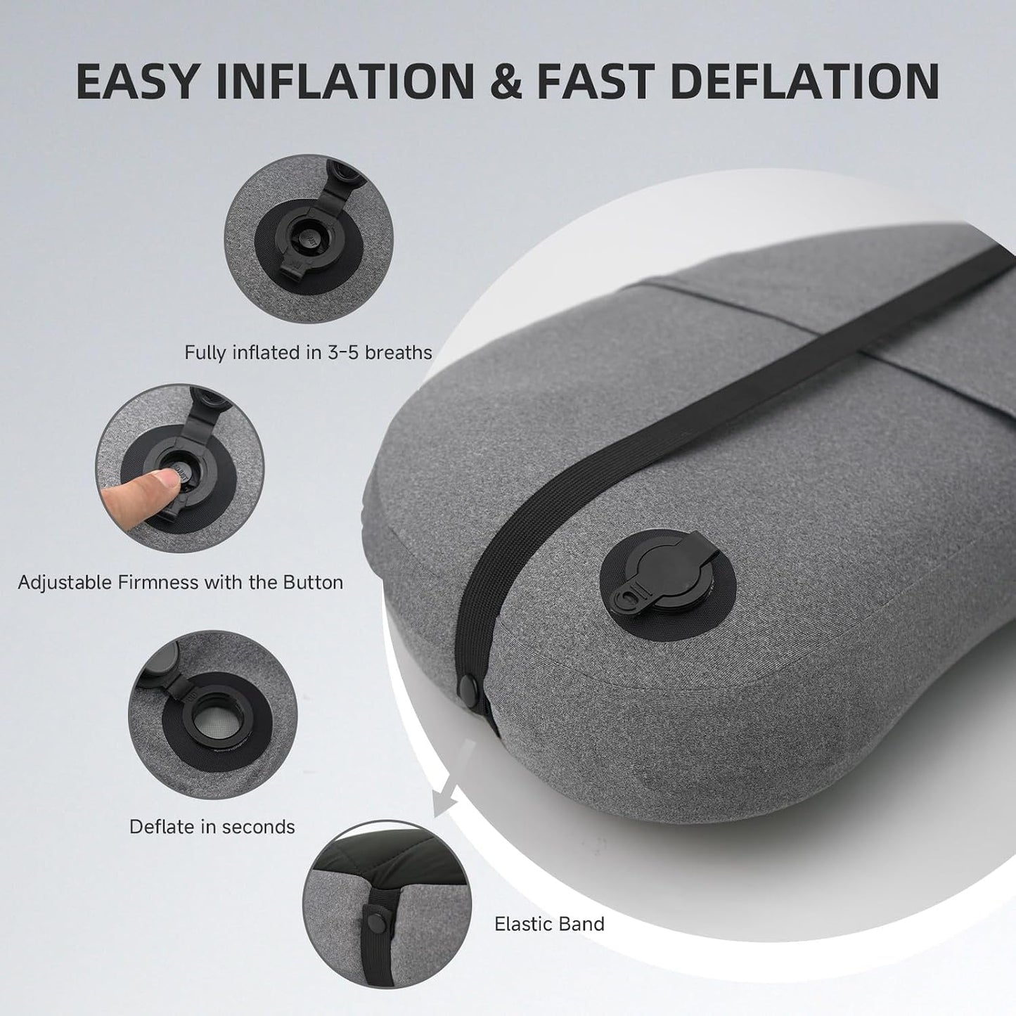 Ultralight Inflatable Camping Pillow with Removable Washable Cover – Compact, Portable Travel Neck Cushion with Adjustable Firmness for Hiking, Office, Airplane, Car & Beach Use (Black)