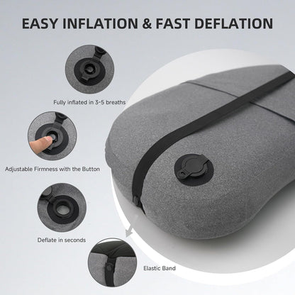 Ultralight Inflatable Camping Pillow with Removable Washable Cover – Compact, Portable Travel Neck Cushion with Adjustable Firmness for Hiking, Office, Airplane, Car & Beach Use (Black)