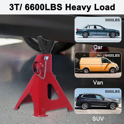 Car Jack Stands 3 Ton with Double Safety Lockings 9 Levels Adjustable Height 28-42cm, Heavy Duty Steel Jack Stands 6600LBS Automotive Vehicles Stand for Lifting SUV, Pickup Truck, Car UTV/ATV, 1 Pair